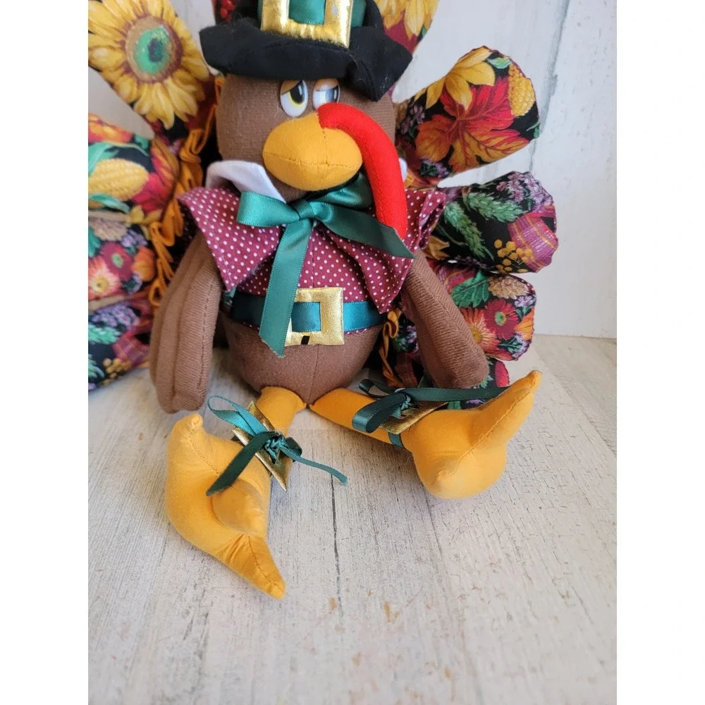 Vintage plush Thanksgiving turkey bird fall unique Pilgrim home decor figure